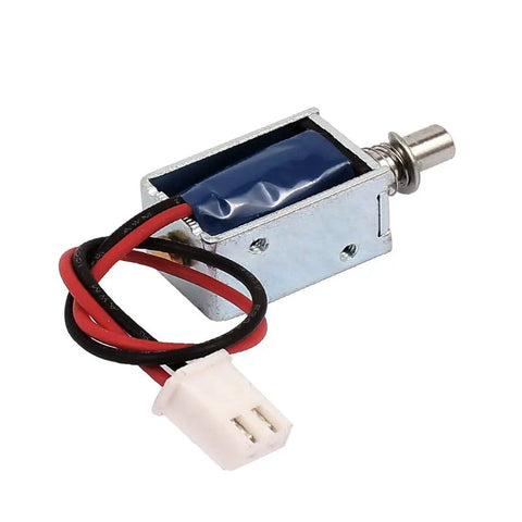 Open Frame Actuator Door Lock With Popup Solenoid, Tiny But Mighty Electromagnetic Lock For Cabinets And Doors, Compact 20.5 By 11 By 10 Mm, 5 To 12V DC, 2 To 5 Mm Stroke, Silver Blue Finish, wiring connector