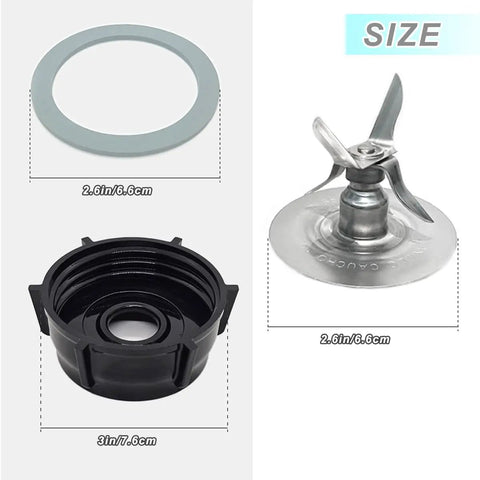 Blender Replacement Parts Ice Blade With Jar Base Cap And Two Rubber O Ring Seals Gasket Accessory Refresh Kit parts with measurements
