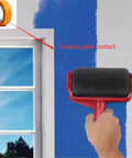 Skip The Tape Game Changer Paint Roller With Flocked Edger For Walls And Trim Mess Free Hassle Free Brush Kit painting blue wall.