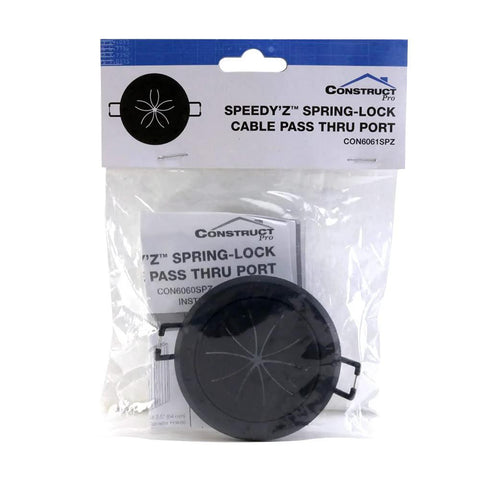 Construct Pro Speedy Spring-Lock cable pass-through port, 2 in ID, black, front view
