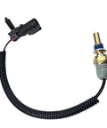 Radiator coolant temperature sensor pigtail with brass sensor, blue seal, and black wiring harness