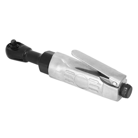 Boss Level Aluminum Alloy 1/4 Square Drive Pneumatic Wrench With Lever Controlled Adjustable Torque Up To 25 Ft Lbs Lightweight Air Ratchet in silver and black design.