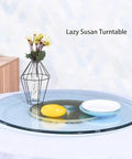 Round Glass Lazy Susan With Hella Sturdy Thickened Base For Dining Tables Heavy Duty Heat Resistant Serving Tray with plates and flowers