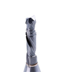 Heavy Duty Compression Router Bit Featuring Premium Carbide Flutes For Clean Flush Trimming Of Hardwood And Laminated Panels With Quick Chip Release That Works Like A Dream, close-up view showcasing flutes.