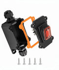 Waterproof 12V Inline DPST Outdoor Toggle Switch For 12 Or 24V DC On Off With Red LED, shown with screws and orange gasket