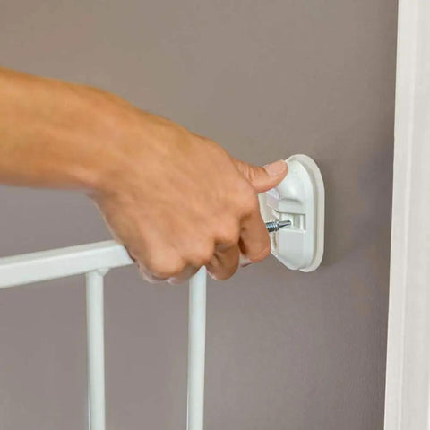 Installing Essential Stairway and Walkway Baby Gate for Stairs and Doorways, Hardware Mounted, 30 Inch Tall, White with Safe Latch