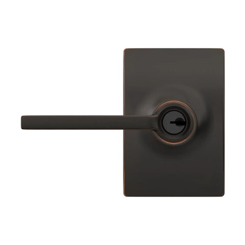 Latitude Lever Lock With Century Trim Keyed Entry In Aged Bronze, sturdy front door lockset side view with metal handle