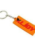 Orange and red XLJOY keychain with metal ring and chain attachment
