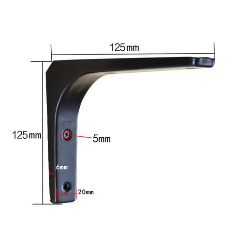 Heavy Duty Triangle Steel Shelf Brackets For Floating Walls Rust Proof Powder Coat, 125mm size with side measurements.