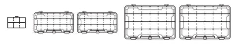 Diagram of five removable Tuff Tainer boxes from the Pro Multiloader Tackle Box With Zerust Anti Rust Technology Portable Lure Organizer Station