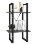 Front view of Two-Tier Gray Engineered Wood Book Cabinet For Home Office, 27.6 inches tall with books and decor on shelves.