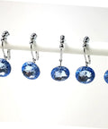Blue Stainless Steel Shower Curtain Hooks With Rhinestones Rust Resistant Double Glide Rings 12 Piece Set hanging on rod