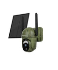 2K HD Solar Powered Outdoor Security Camera Featuring Dual 4G Cellular And Wifi Delivering Fo Sho Crisp Night Vision And Human Motion Detection That Is Darn Solid in camouflage finish with solar panel.