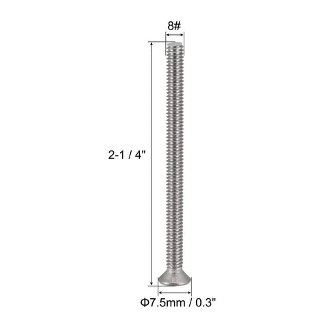 Premium Eight Thirty Two By Two Quarter Inch Flat Head Machine Screw, 2-1/4in, stainless steel, for flush mounting in DIY projects.