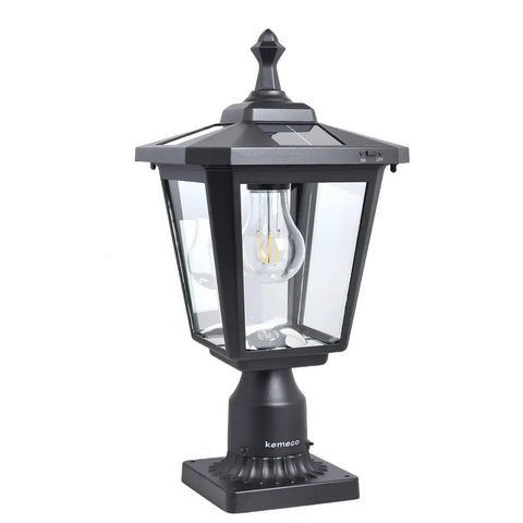 Solar Post Light Outdoor ST4319Q Cast Aluminum Filament LED With Mounting Base For Pillar Garden Yard Pole Bollard Gates Driveway Pathway Walkway Weatherproof Solar Powered Dusk To Dawn Lighting With Rechargeable Batteries Included