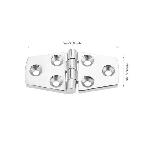 316 Stainless Steel Boat Flush Door Hinges 3 Inch 38x76mm Compartment Hinges In Silver Heavy Duty, top view with measurements.