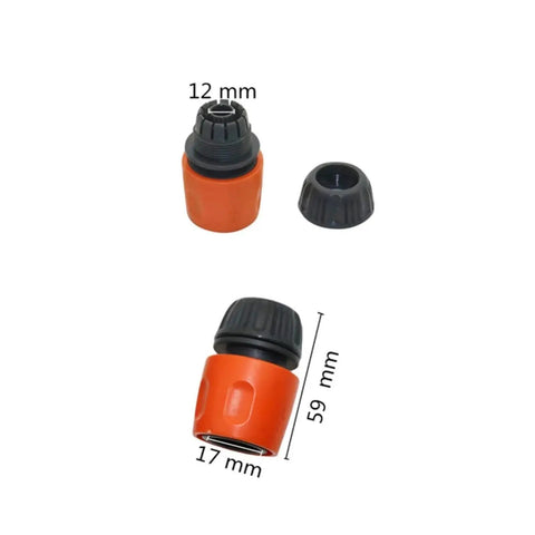 Four Way Garden Hose Splitter Valve Kit For Easy No Fuss Irrigation Setup, 16Mm Hose Fittings, Durable Orange Tap Adapter, All In One Four Way Water Connector For Lawn, Plants, And Landscaping. 12mm and 17mm connector view