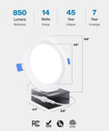 Diagram of 16 Pack 6 Inch LED Recessed Lights With Junction Box, Ultra Slim Canless Ceiling Lights, showing dimensions and specs.