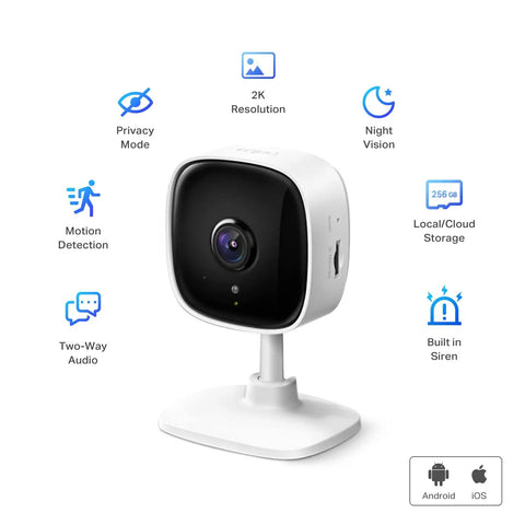 2K Indoor Security Camera For Baby And Pet Monitor With Motion Detection, 2 Way Audio, Siren, Night Vision, Cloud And Local SD Storage Up To 512GB, Works With Alexa And Google Assistant For Easy Peasy Home Surveillance