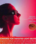 Next Gen Red Light Therapy Glasses Extra Dark Ir5 Lenses Shield Peepers with Near Infrared Light for Ageless Glow shown on a model's face.
