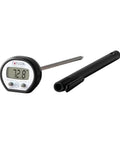 Instant Read Digital Meat Thermometer with Pocket Clip for Grill and BBQ Fast One Second Temperature Update next to protective cover