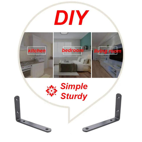Ultra Strong Black L Brackets Wall Mounts Rock Solid Corner Shelf Supports Rust Proof Iron Braces for DIY in kitchen, bedroom, living room.