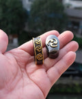 Dope Alloy Tsuba Fuchi Kashira Menuki Set For Samurai Sword Handle Upgrade close-up of Fuchi and Kashira details in hand