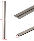Heavy Duty 42 Inch Satin Stainless Steel Piano Hinge With Twenty Two Pre Drilled 3 16 Inch Mounting Holes showcasing dimensions and detail.