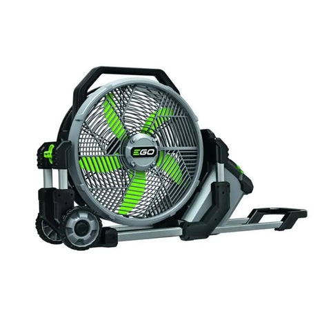 Go To Outdoor Mist Cooling Fan With 18 Inch Blade, 5 Speed Settings, Delivers Up To 5,000 CFM, Two Misting Modes, Telescopic Handle And Rolling Wheels, Battery And Charger Not Included, Your Backyard Cooling Buddy in side view