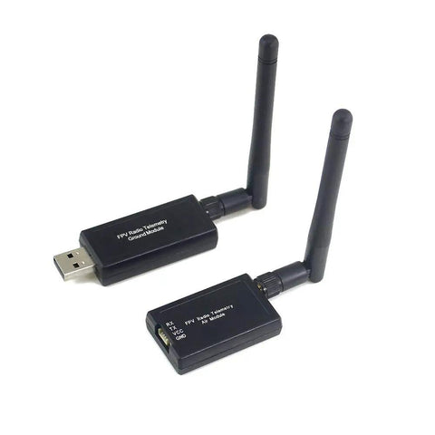 High Power 500mW 915MHz Telemetry Kit For Air And Ground Data Link No Fuss Plug And Play Radio Transmitter Module For APM 2.6 And 2.8 Pixhawk PX4 Flight Controllers OTG Android And PC Ready showing two black modules with antennas