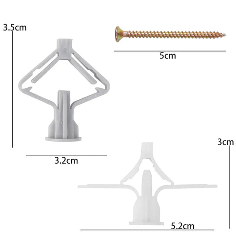 Airplane Butterfly Gypsum Board Expansion Screws Kit For Hollow Walls And Plasterboard Nylon And Stainless Steel Shown With Dimensions