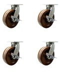 Rock Solid Extra Heavy Duty Swivel Caster Set With Hella Durable High Temp Phenolic Wheels For warehouse moving and shop hauling uses kingpinless design with dual brakes and bolt locks.