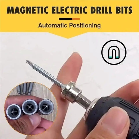 Close-up of Magnetic Positioning Screwdriver Bits Set Five Pack For Drywall And Plasterboard PH2 Bits with drill demonstration.