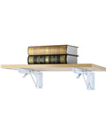 Two Pack Triangle Wall Brackets for Adjustable Mounts holding a wooden shelf with books, showcasing foldable corner brackets.
