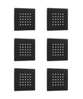 Matte Black Shower Body Spray System With Six Jets Wall Mounted Concealed Spa Massage Showerhead Set Easy Install One Half Inch US Standard Connectors Built To Last Five Year Warranty showing six black square jets.