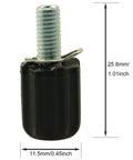 Close-up of a single black M5 derailleur micro adjustment screw with measurements, part of Four M5 Derailleur Micro Adjustment Screws 0.98 by 0.19 Inch For Mountain Bikes Frame Mount Barrel Adjusters and Brake Tensioners Tweak Shifting and Braking.