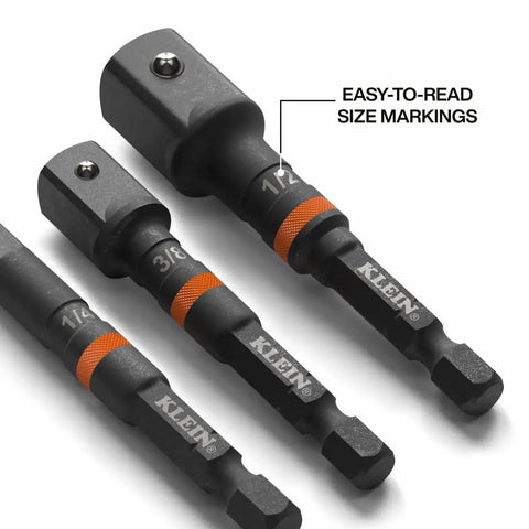 Impact Driver Socket Adapter Set With Three Inch Extensions Including One Quarter Inch Three Eighths Inch And One Half Inch