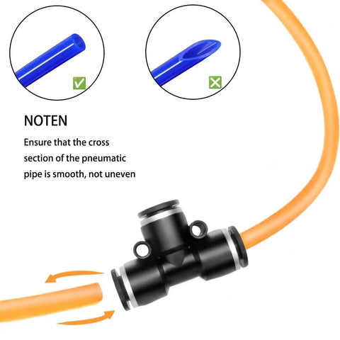 Push To Connect One Quarter Inch Pneumatic Fittings Kit With Tee Union And T Shaped Quick Connect Air Hose Fittings Black Plastic