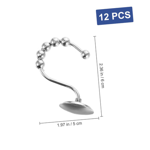 12 Pack Zinc Alloy Shower Curtain Hooks Chrome Finish Smooth Glide Decorative Rings for Bathroom Rods Durable Replacement Accessories