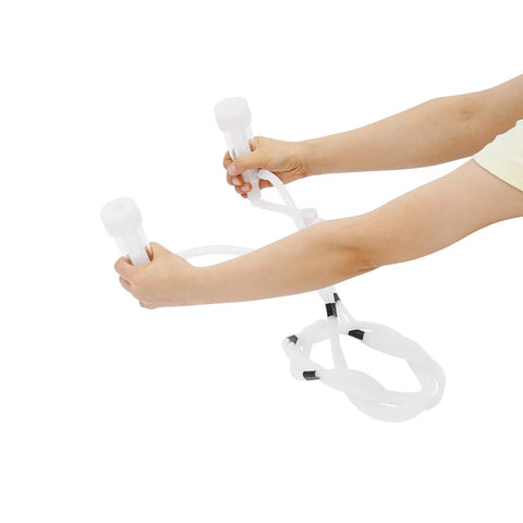 Hands holding tubing of 3L Electric Pulsation Milking Machine For Cows And Goats, Portable Vacuum Milker With Adjustable Pressure