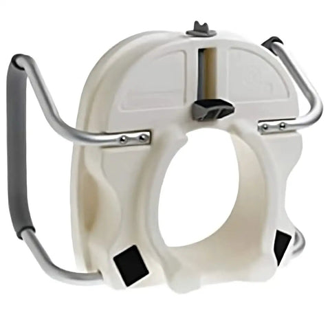 EZ Lock Toilet Seat Riser With Safety Frame, 5 Inch Lift Seat For Round Or Elongated Toilets, Padded Handles, Secure Locking Design