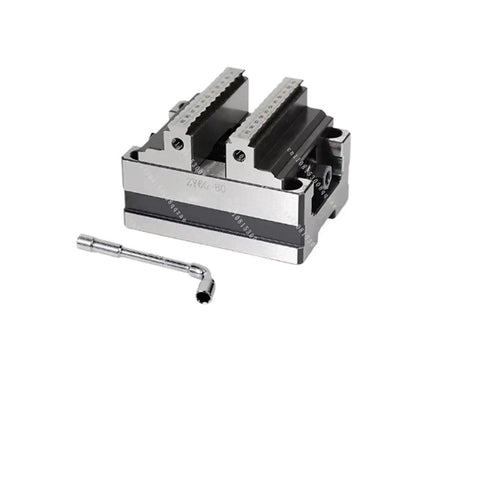 Heavy Duty CNC Concentric Turntable Vise Rock Solid Self Centering Bench Clamp with rotary base and locking tool.