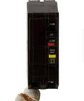 Front view of QO250GFIC 50 Amp 120/240V Miniature Circuit Breaker with wire, designed for electrical panels with 2-pole design.
