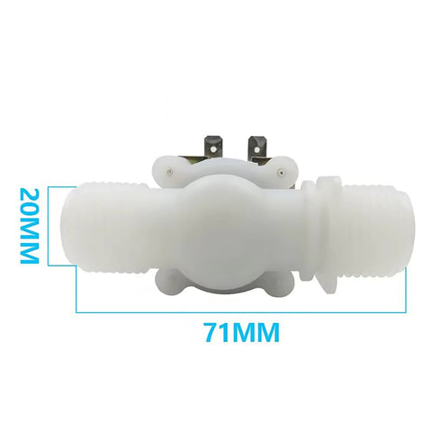Front view of DC 12V 1/2 Inch Solenoid Valve NC Normally Closed Water Inlet Flow Switch for Washing Machines, 71mm length, G1/2 thread