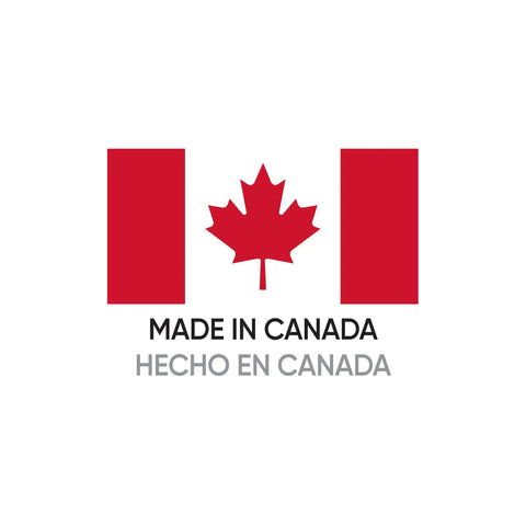 Canadian flag symbol with text 'Made in Canada' and 'Hecho en Canada' indicating product origin.