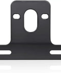 Front view of Heavy Duty License Plate Holder Bracket With Light Mount For Trailers Trucks Cars And Some Motorcycles Includes Mounting Screws And Reflective Sticker Built To Last And Ready To Roll For Rugged Road Use with polished black finish.