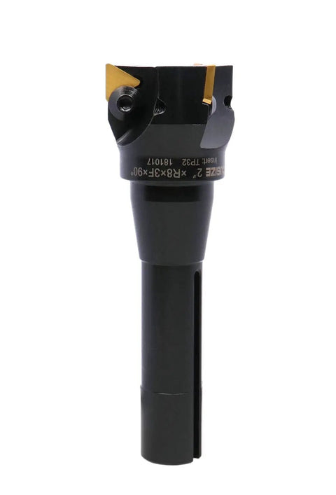 2 Inch Carbide Indexable End Mill With R8 Shank And 3 TPG 322 Inserts For Versatile Metal Milling, Positive Rake 90 Degree Right Hand Cut, 7/16-20 Bridgeport Thread, Ready To Plug And Play In CNC Or Manual Milling Machines