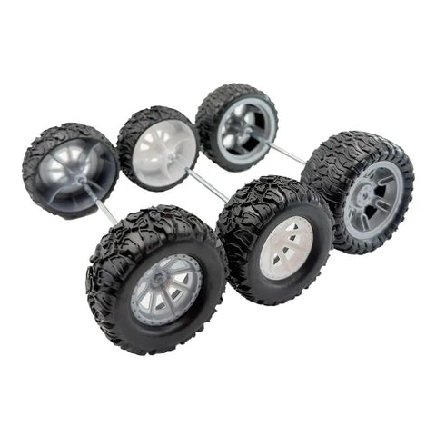 4Pcs RC Car Wheel Set With Rubber Tires And Metal Shaft Axles, 55mm diameter, 24mm width visible on white background.