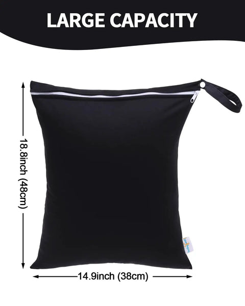Travel Laundry Bag Set 2 Pack for Dirty Clothes and Swimwear, large black bag 18.8x14.9 inch, waterproof wet dry, durable zipper