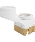 Heavy Duty 80mm Cnc Spindle Dust Boot Shoe With Double Door Brush Seal And 100mm Hose Port Straight Up, white plastic with bristles.